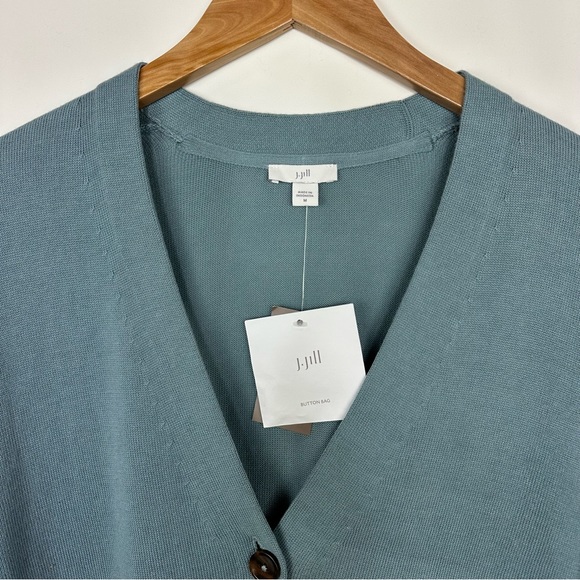 J. Jill Blue Sage Button Front Patch Pocket Long Cardigan Sweater Sz M NEW! - Picture 3 of 10